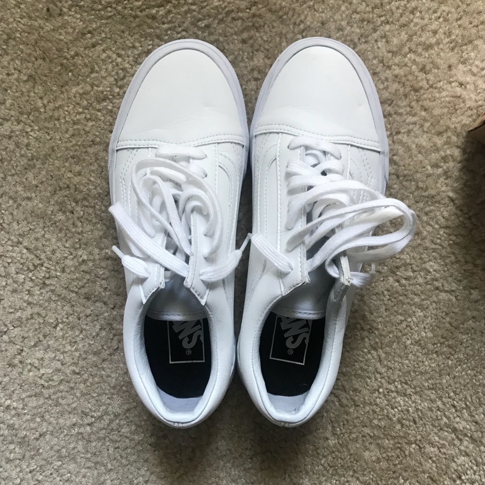 All white leather Vans